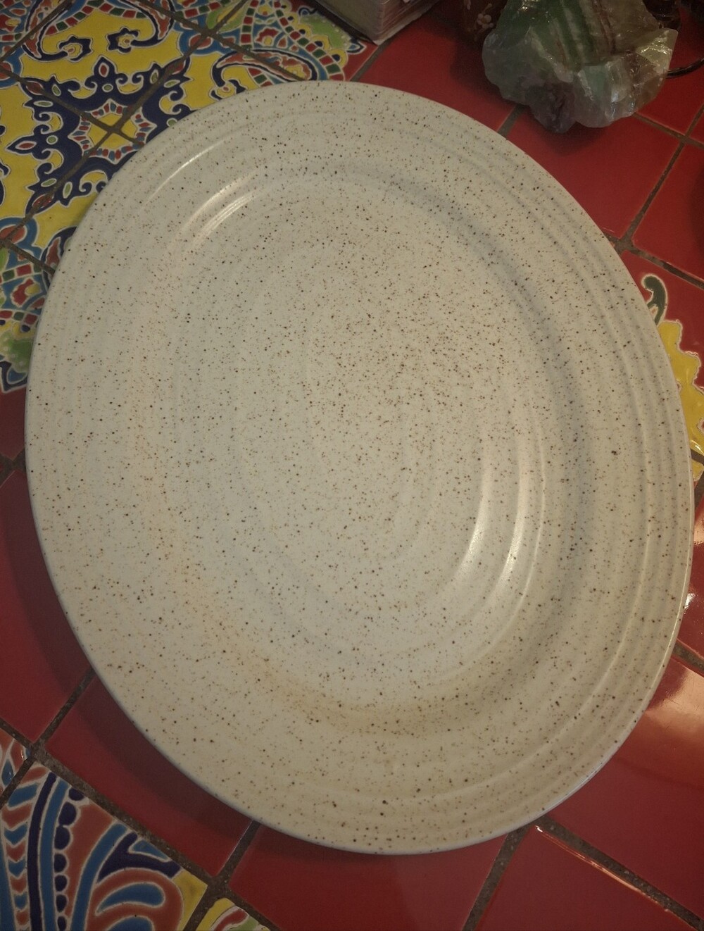 Homespun Churchill Stonecast Range England Oval Platter 12" Oatmeal Speckled Exc